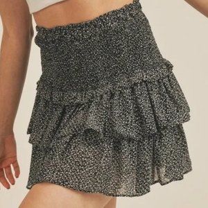 Black Floral Smocked Skirt